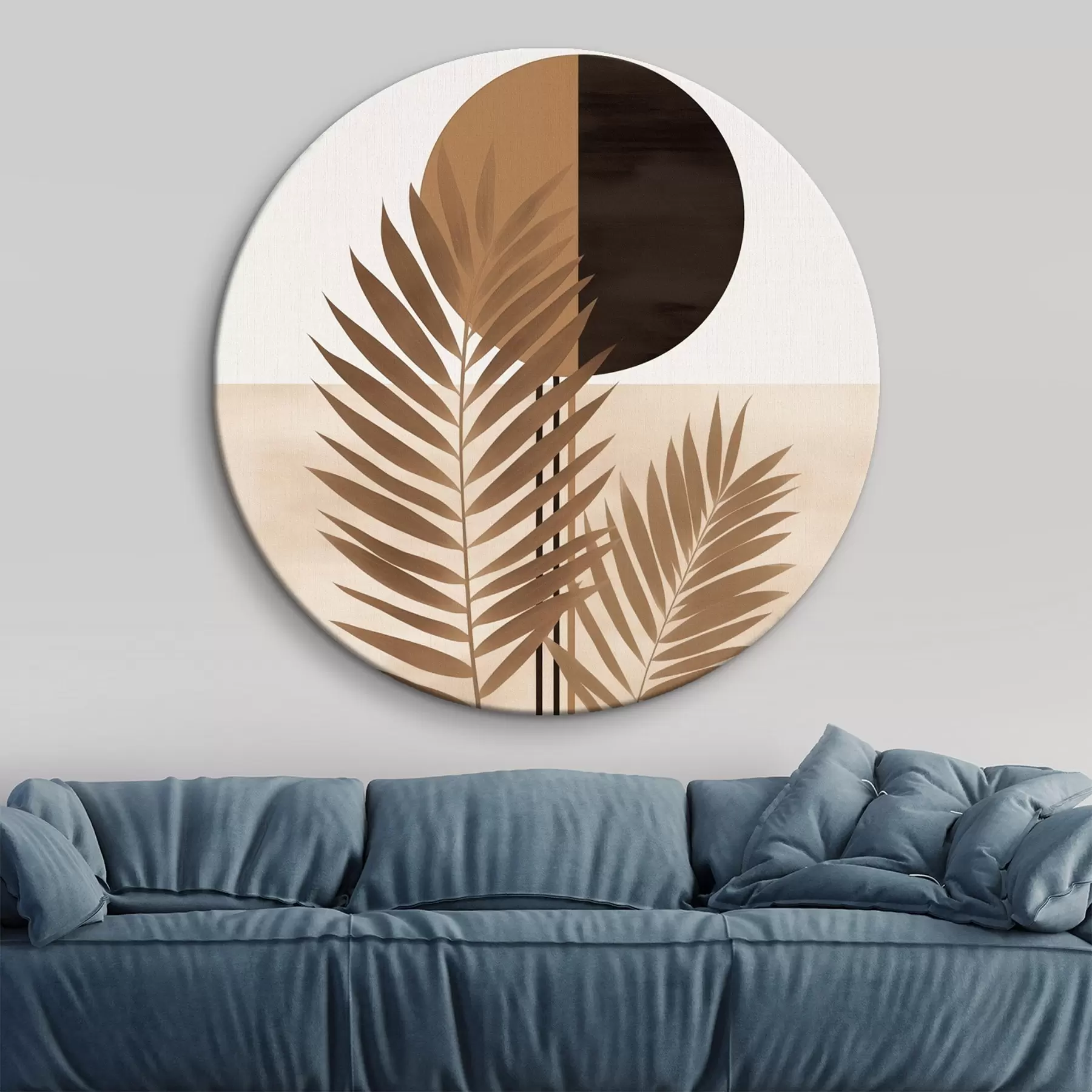 carta da parati Due foglie di palma con motivo a forma di sole con cerchio diviso nr. r46491