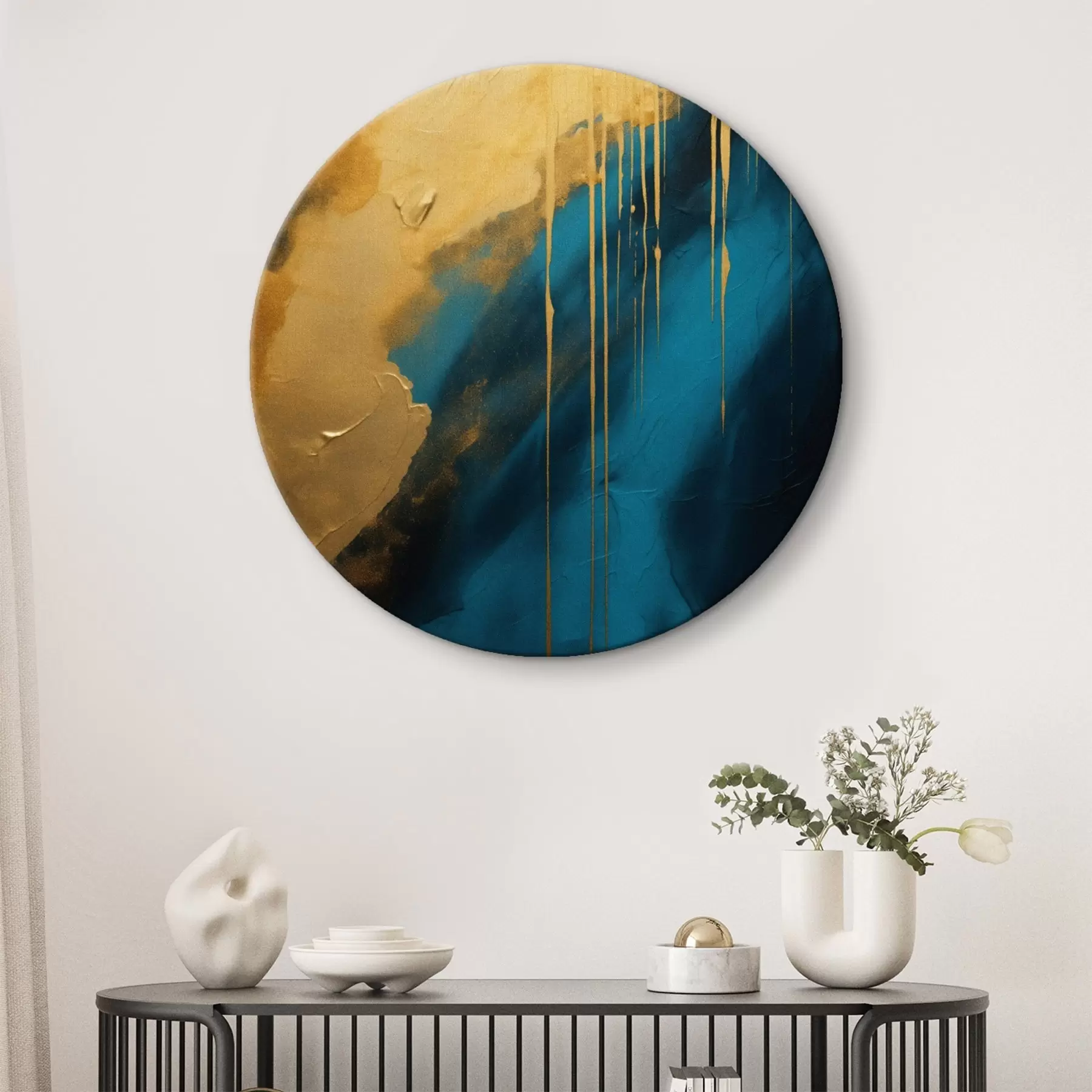 carta da parati Astratto verde acqua e blu intenso con riflessi caldi e fluidi nr. r46509