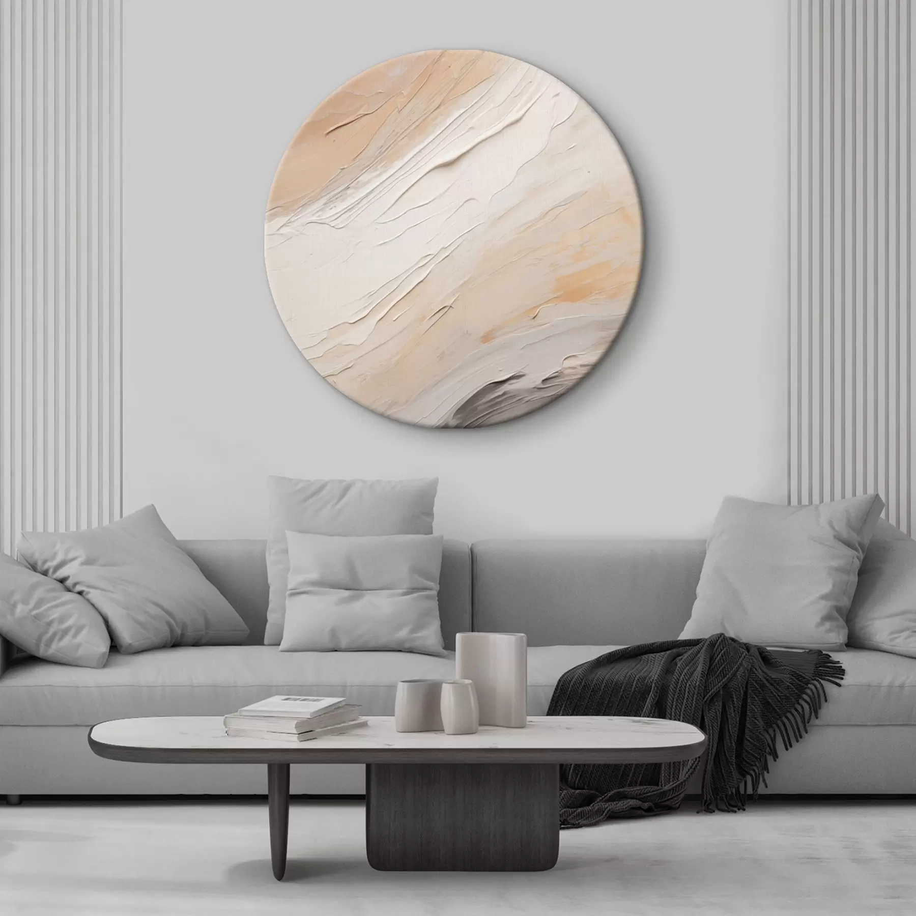 carta da parati Intonaco strutturato con volute in beige caldo e grigio tenue nr. r46511