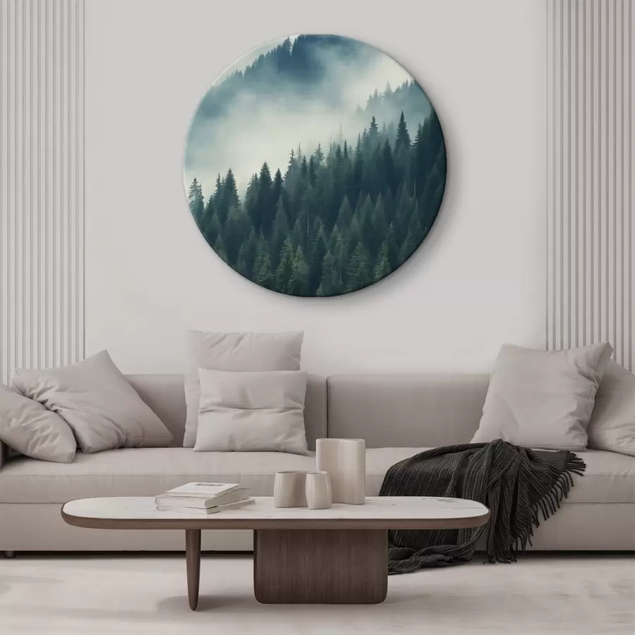 carta da parati Nebbia sui pendii ricoperti di conifere, tonalità di verde intenso nr. r46516