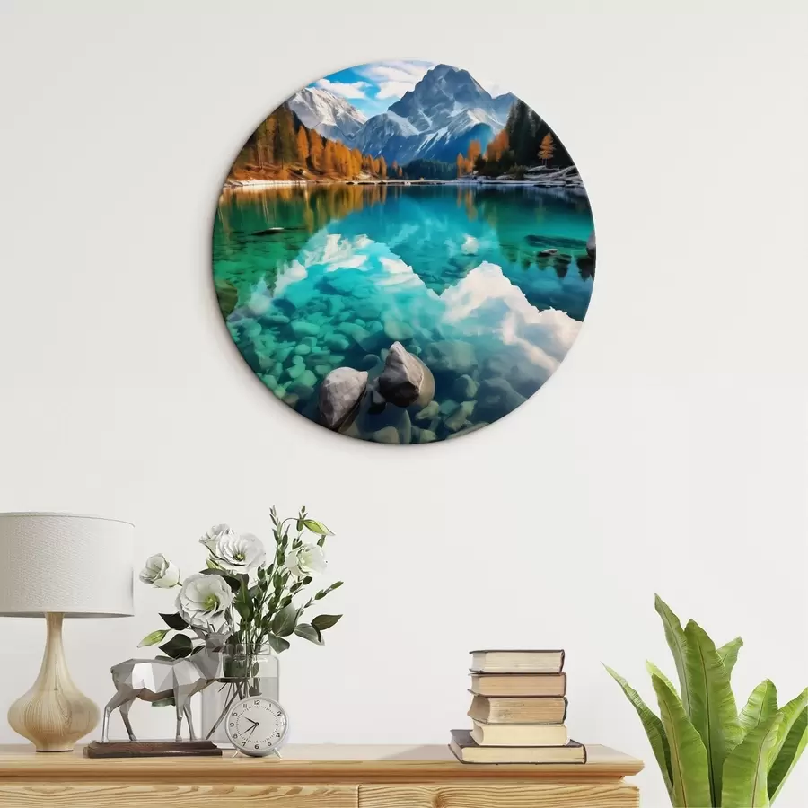 carta da parati Lago di montagna con acque turchesi e larici autunnali nr. r46517