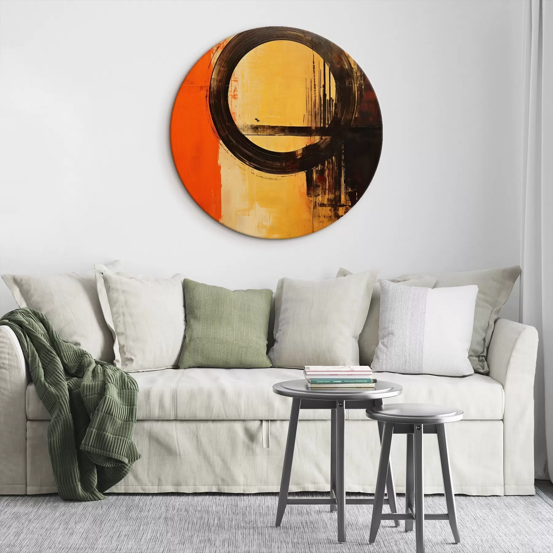 carta da parati Astratto con un anello nero su sfondo terracotta-sabbia nr. r46529