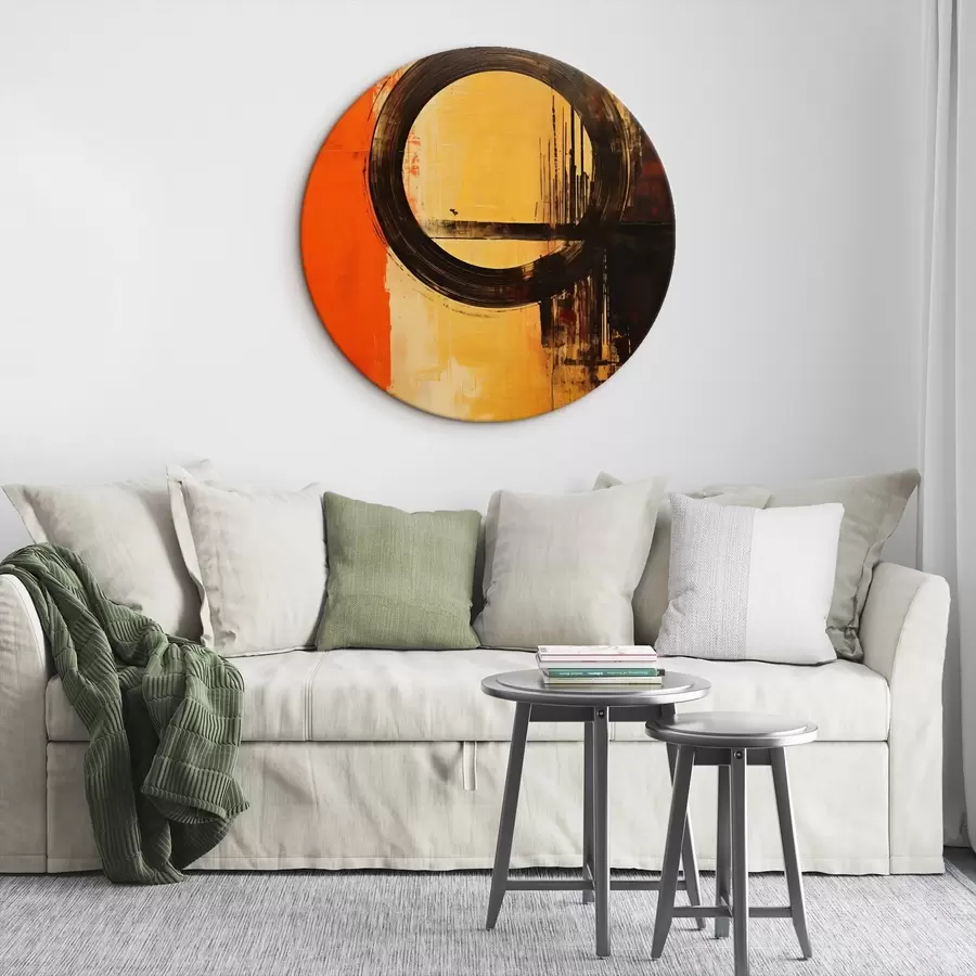 carta da parati Astratto con un anello nero su sfondo terracotta-sabbia nr. r46529