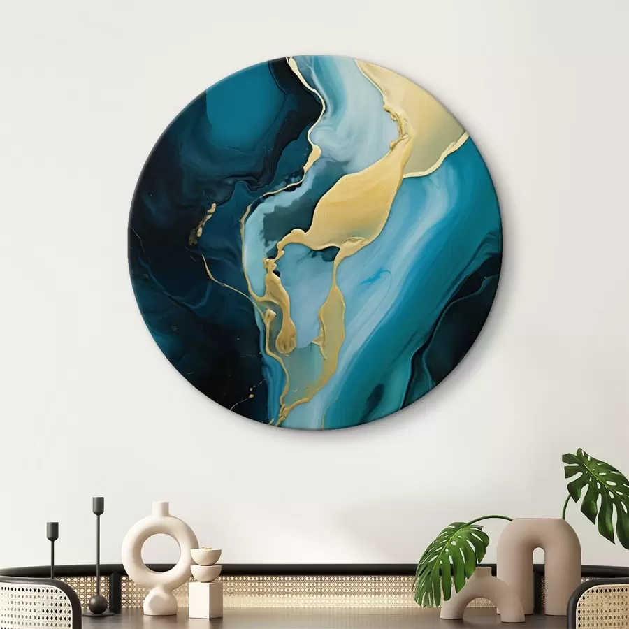 carta da parati Astratto blu verde acqua con un tocco di ocra nr. r46530