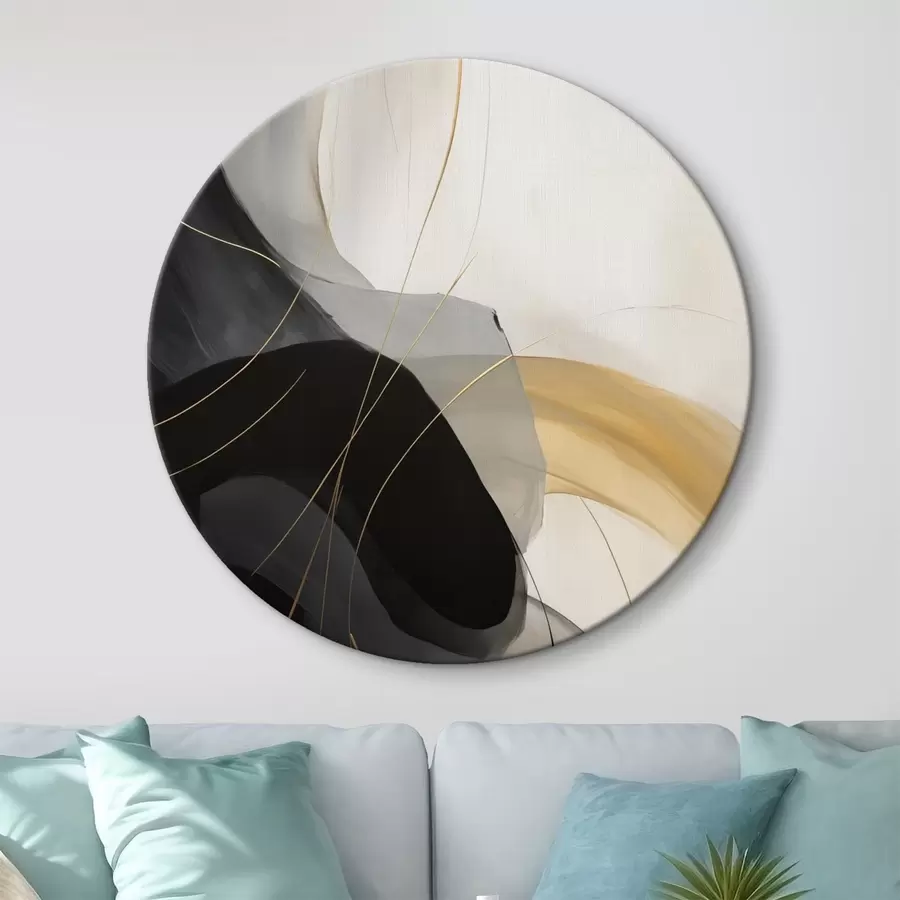 carta da parati Curve morbide in nero e beige con un accento caldo nr. r46542