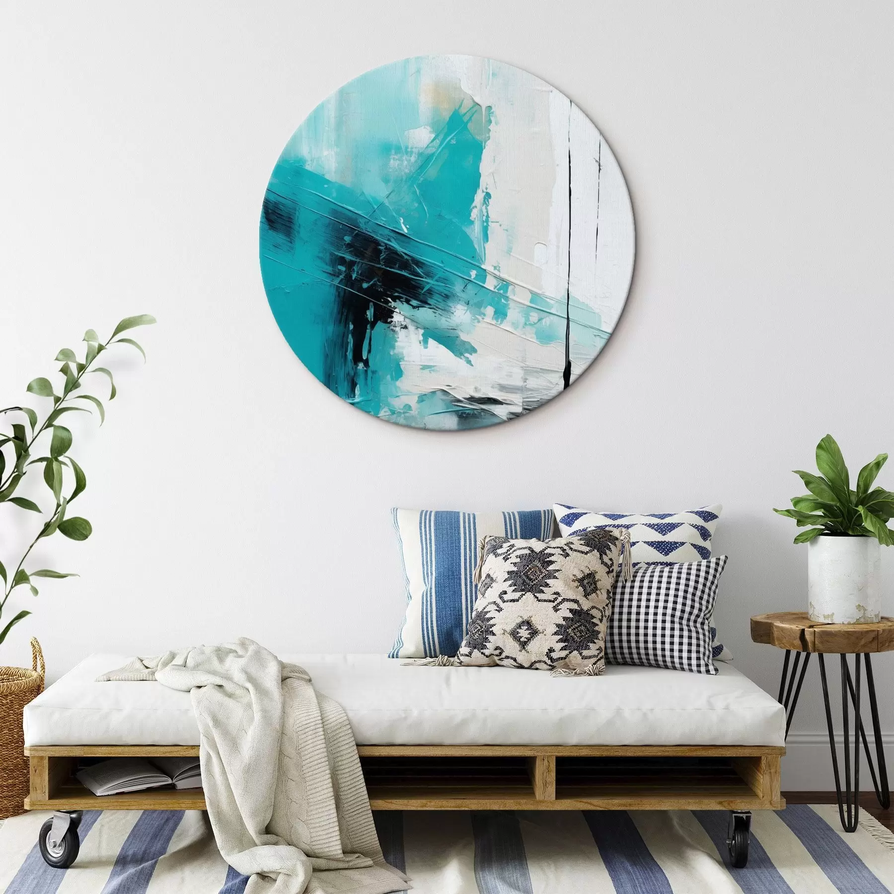 carta da parati Tratti turchesi su sfondo bianco con un trattino nero nr. r46545