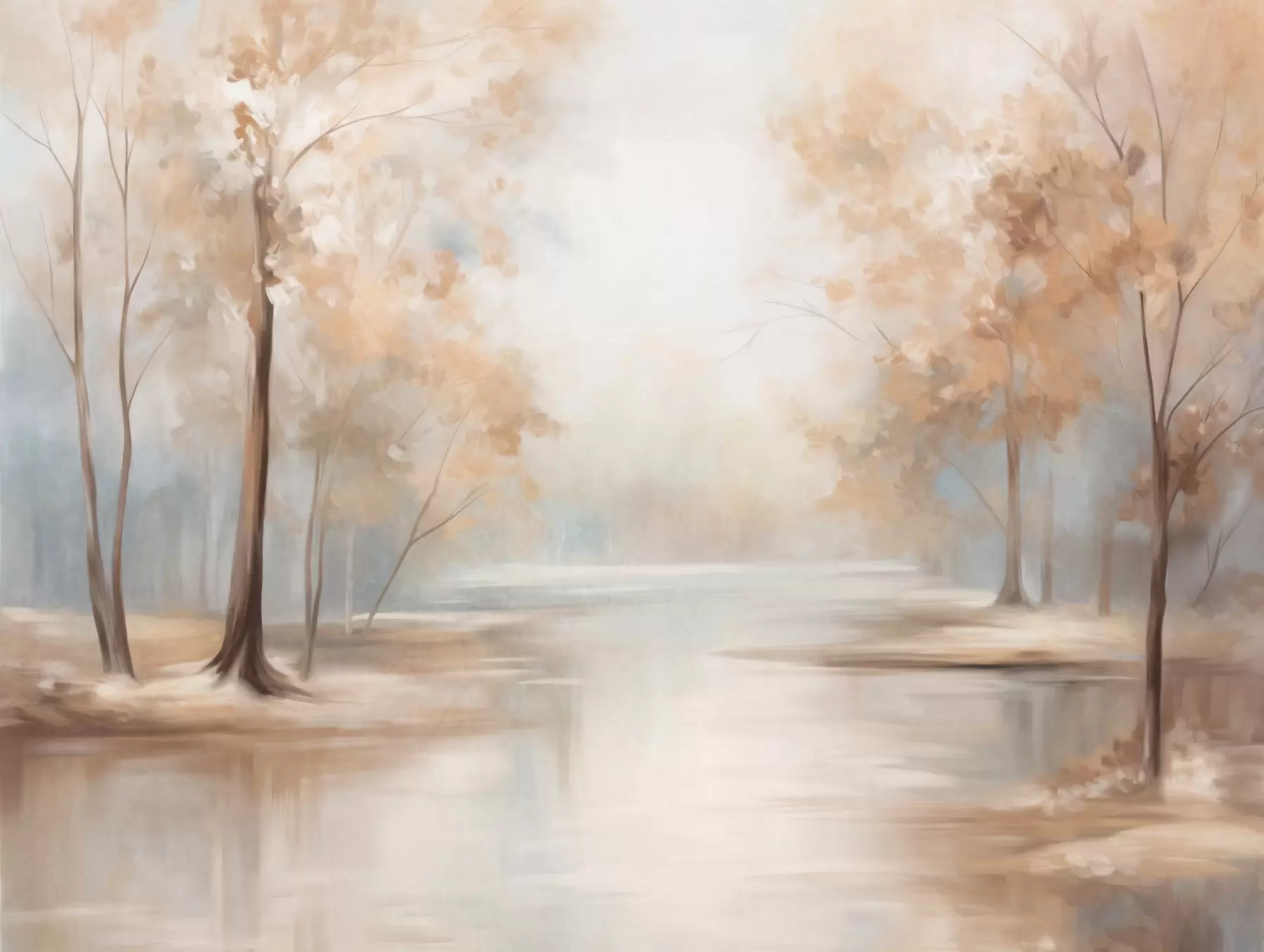 Carta da parati nature Paesaggio autunnale con alberi e un fiume, colori tenui, atmosfera leggera e ariosa, scena pacifica e tranquilla 