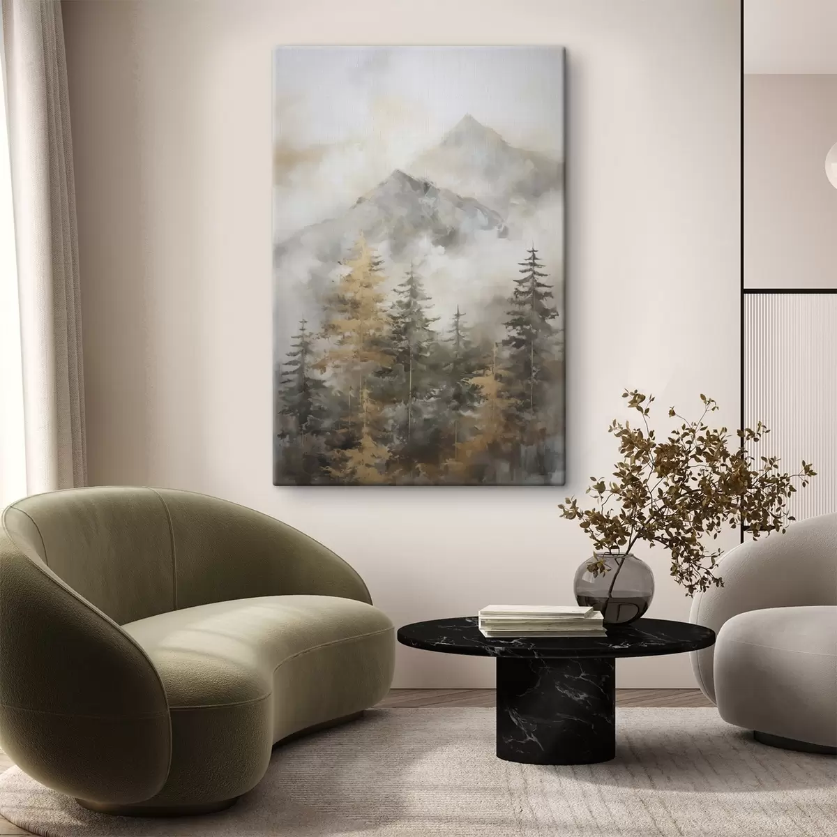 carta da parati Foresta sullo sfondo delle montagne imitazione di un dipinto nr. s46670