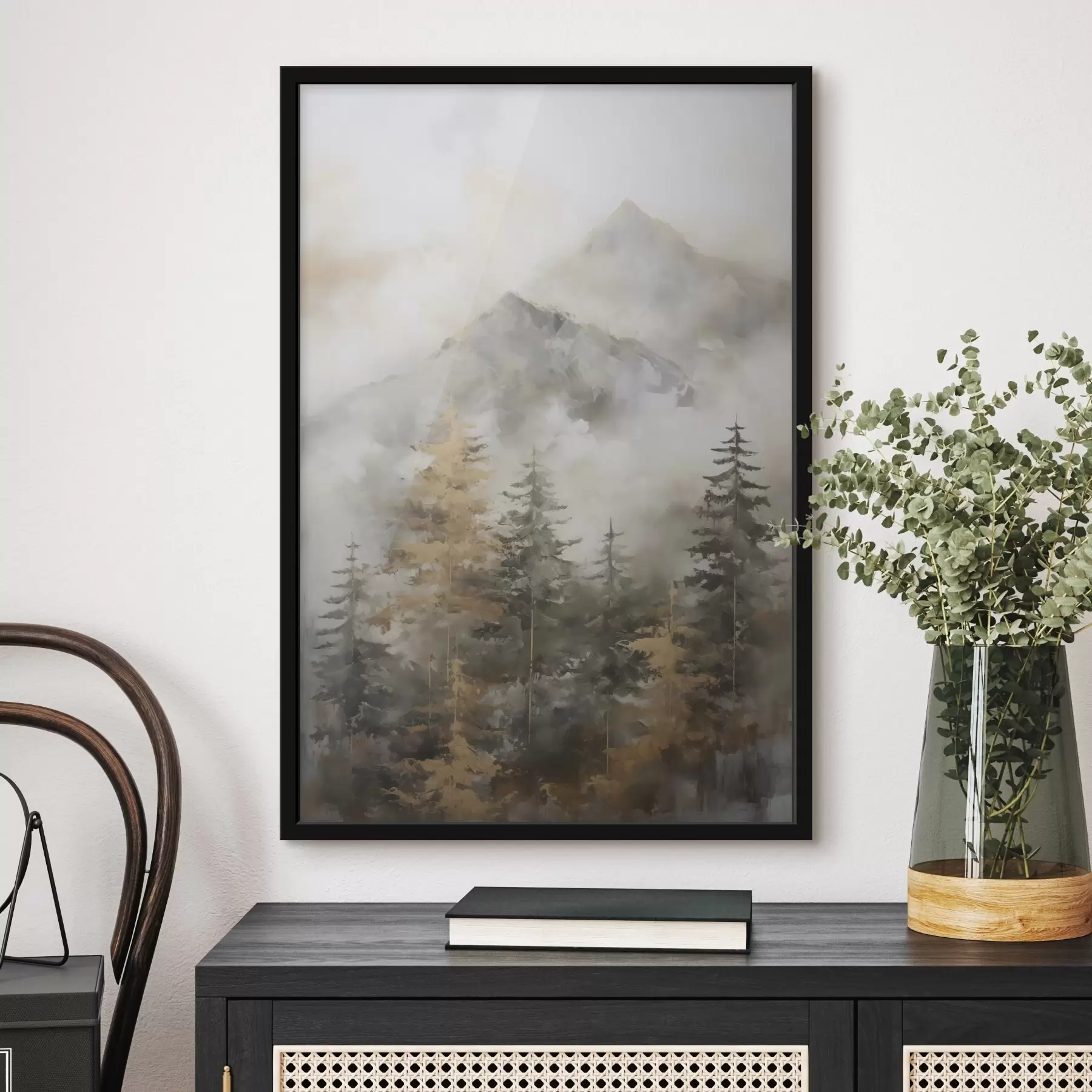 carta da parati Foresta sullo sfondo delle montagne imitazione di un dipinto nr. f46670