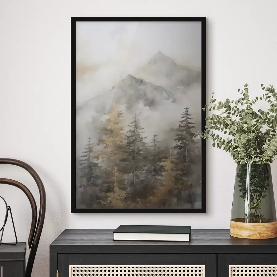 carta da parati Foresta sullo sfondo delle montagne imitazione di un dipinto nr. f46670