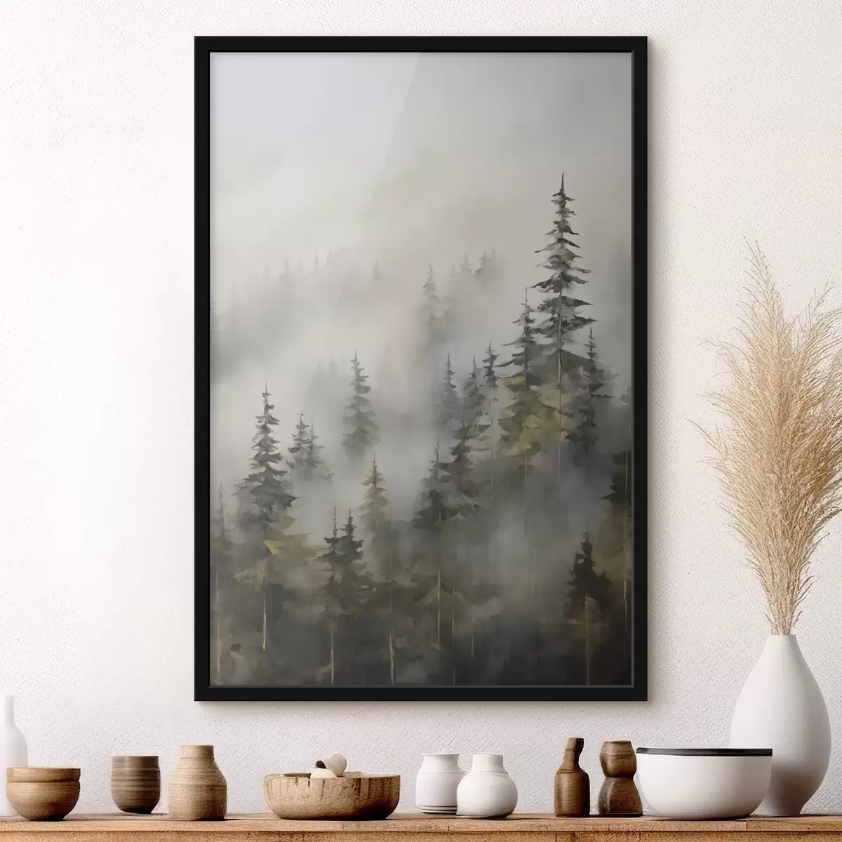 Poster Foresta nella nebbia imitazione di un dipinto f46671