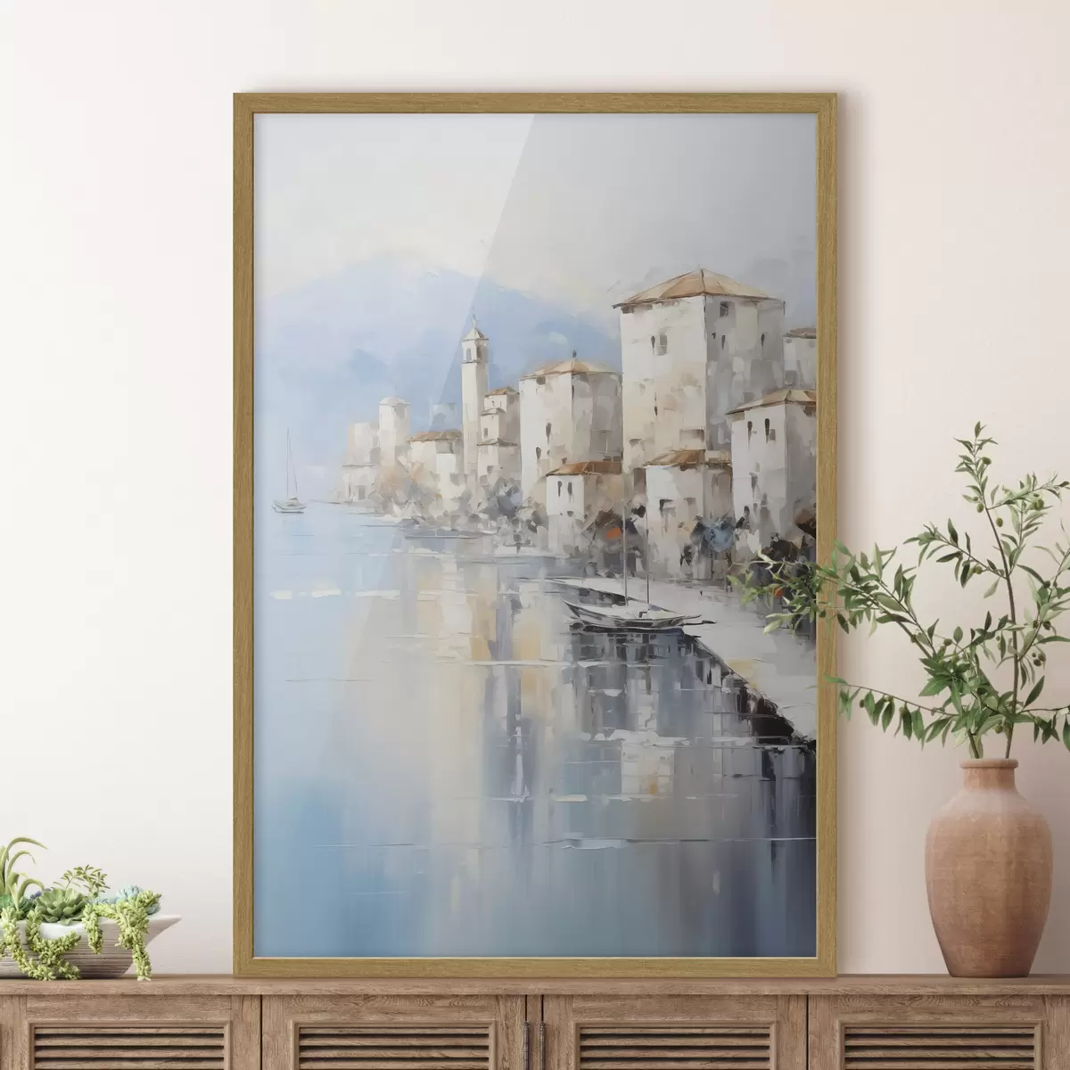 Poster Case astratte sulla baia imitazione di un dipinto f46673