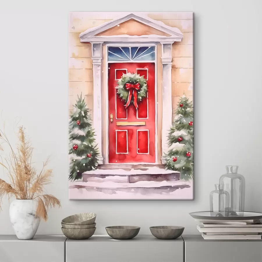 carta da parati Porta natalizia con ghirlanda nr. s46622