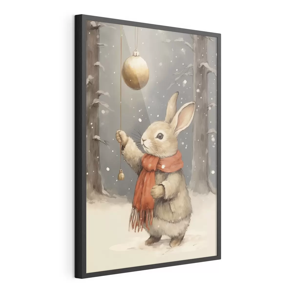 Poster Lepre invernale con sciarpa e pallina di Natale f46619
