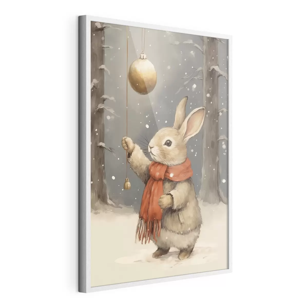 Poster Lepre invernale con sciarpa e pallina di Natale f46619