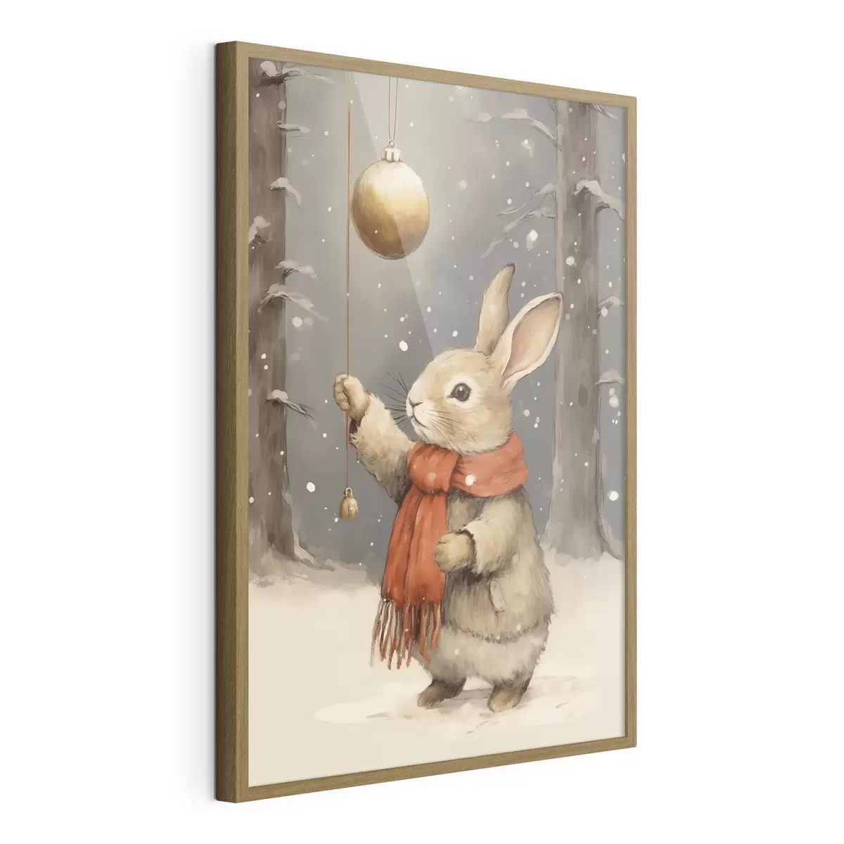 Poster Lepre invernale con sciarpa e pallina di Natale f46619