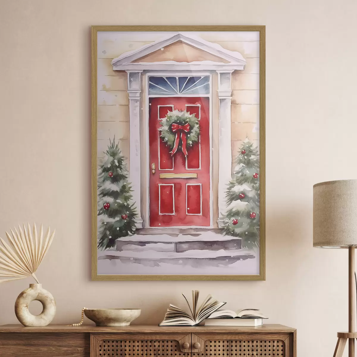 Poster Porta natalizia con ghirlanda f46622
