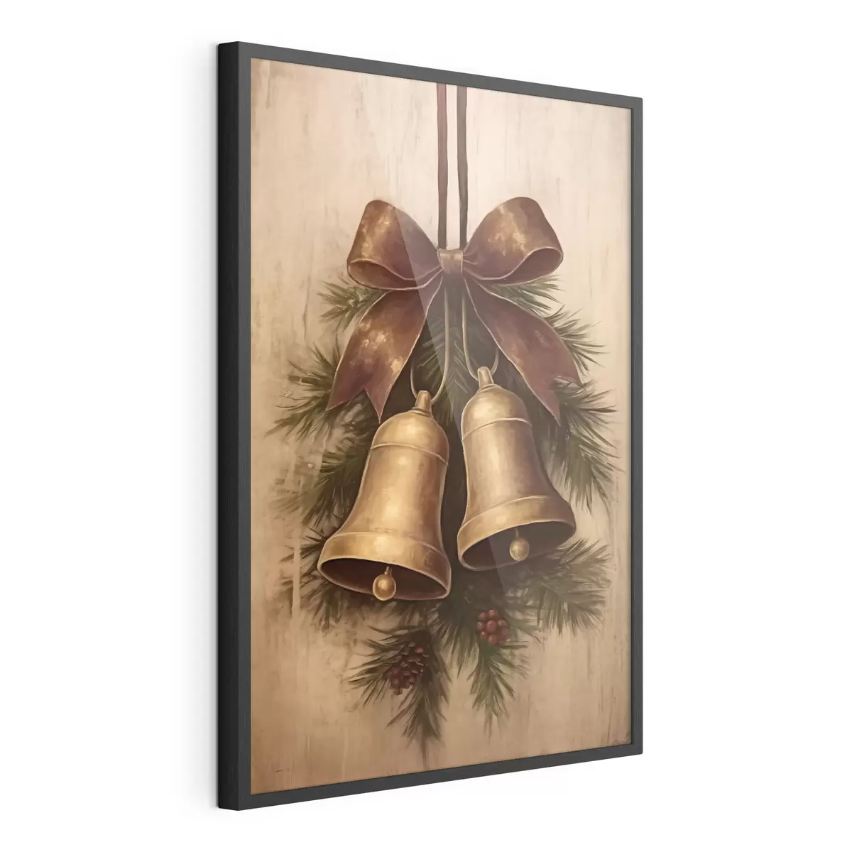 Poster Decorazione natalizia vintage con due campanelle e un fiocco f46626