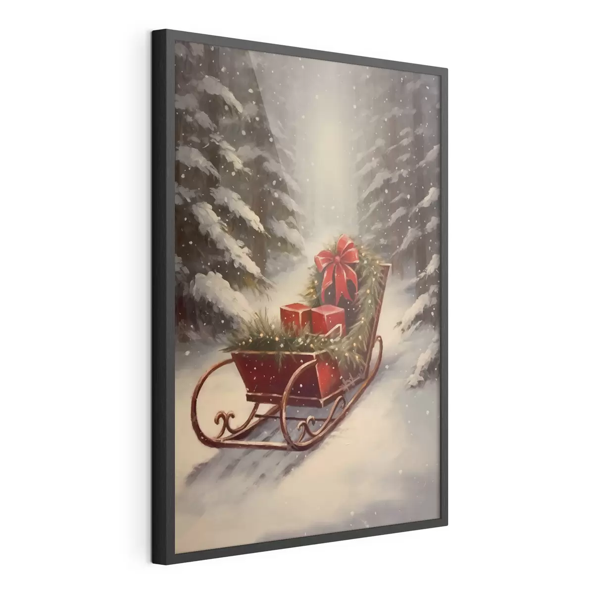 Poster Slitta natalizia con regali in una foresta innevata f46630