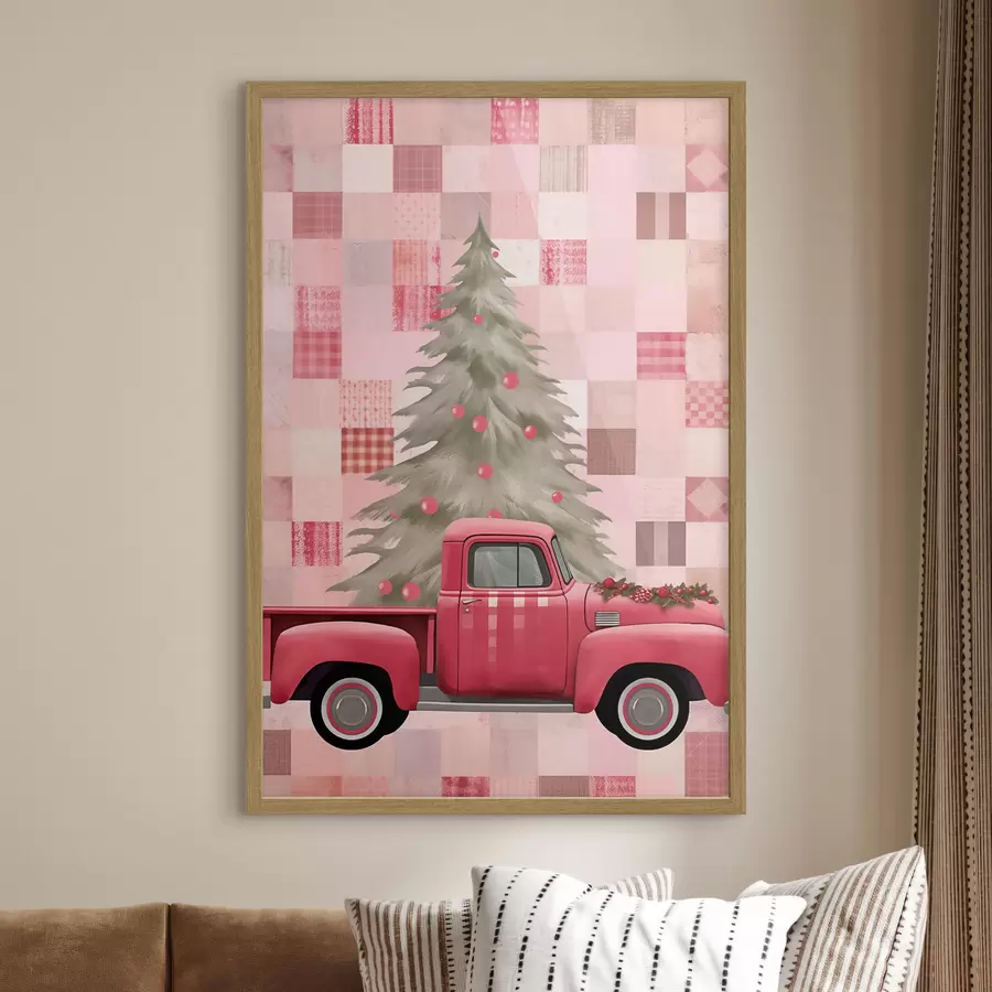 carta da parati Camion retrò con un albero di Natale nr. f46632