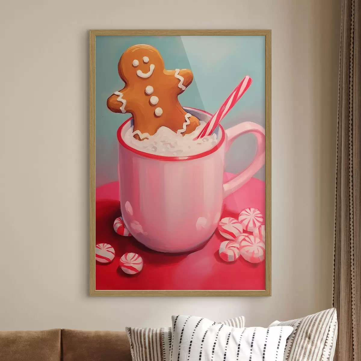 Poster Omino di pan di zenzero in una tazza di cioccolata calda f46635