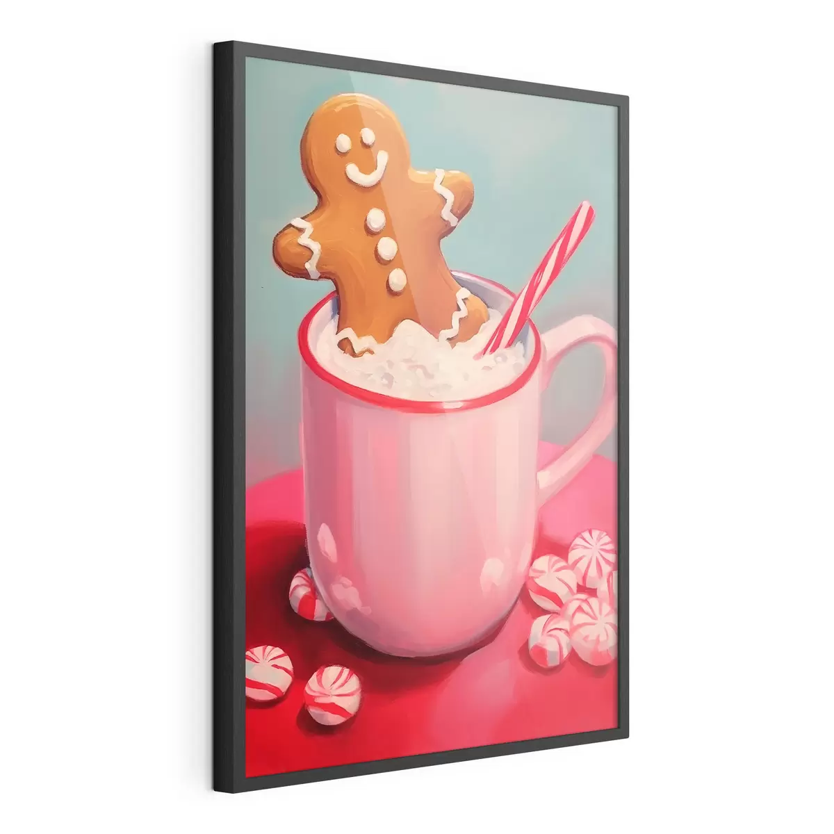 Poster Omino di pan di zenzero in una tazza di cioccolata calda f46635