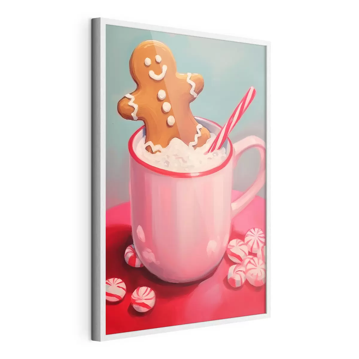 Poster Omino di pan di zenzero in una tazza di cioccolata calda f46635