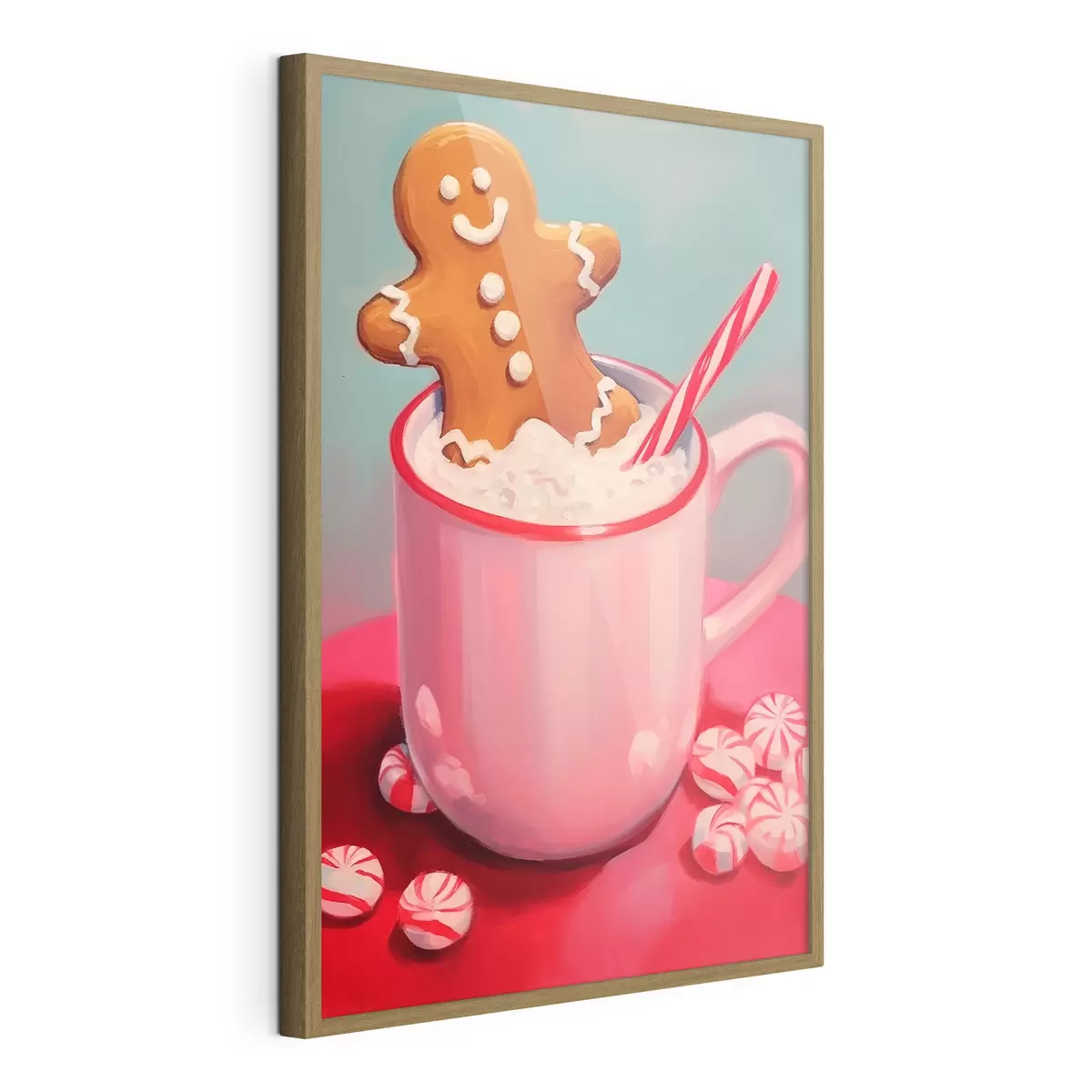 Poster Omino di pan di zenzero in una tazza di cioccolata calda f46635