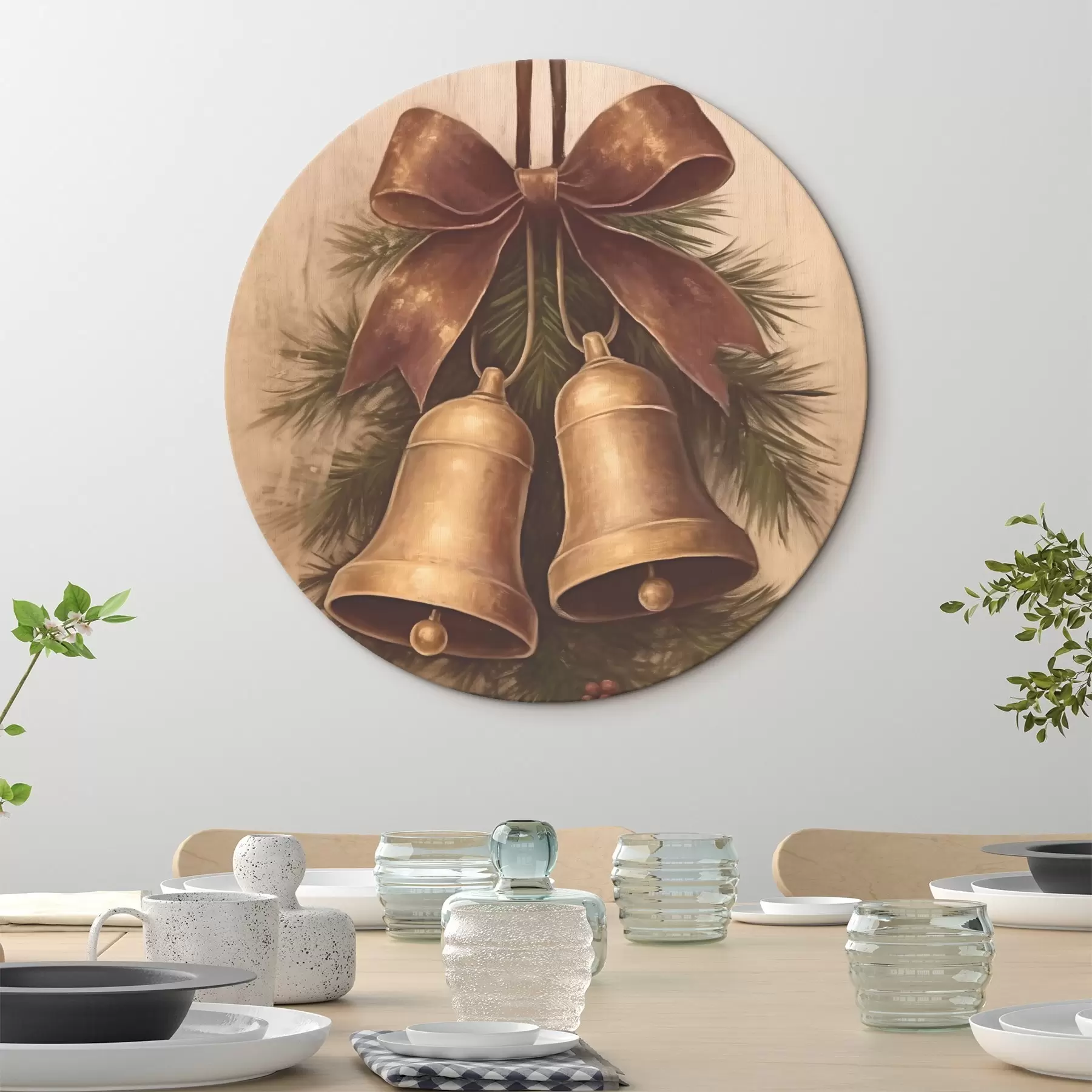 carta da parati Decorazione natalizia vintage con due campanelle e un fiocco nr. r46626