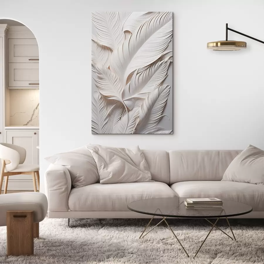 carta da parati Foglie bianche con dettagli intricati, che creano un effetto strutturato e stratificato, arte minimalista nr. s46706