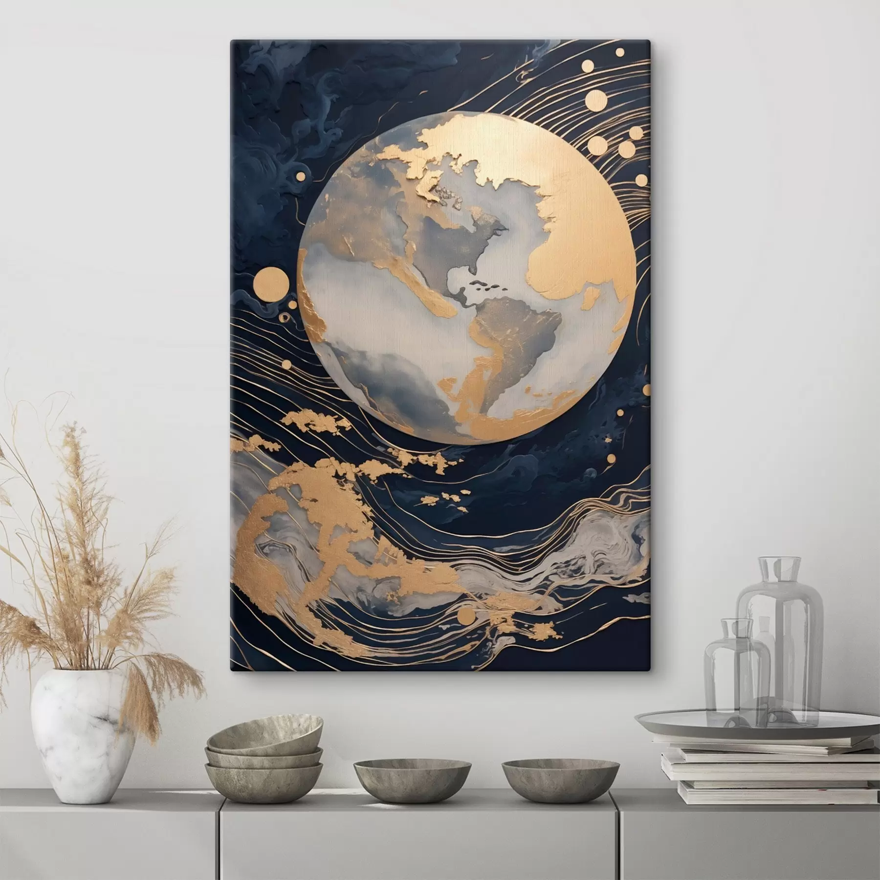 carta da parati Pianeta decorativa con texture, linee gialle sullo sfondo, punti gialli sullo sfondo, sfondo scuro nr. s46708