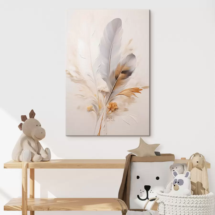 carta da parati Piume astratte, circondate da pennacchi beige e marroni, morbide e delicate, su uno sfondo beige chiaro. nr. s46712