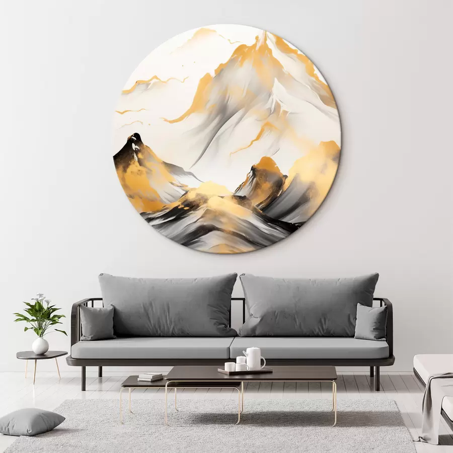 carta da parati Montagne gialle e nere con cime innevate, stile pittorico a inchiostro, catena montuosa minimalista nr. r46683