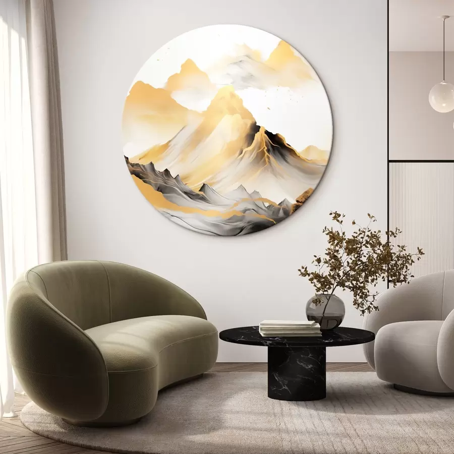 carta da parati Montagne gialle e nere con cime innevate, stile pittorico a inchiostro, catena montuosa minimalista nr. r46684