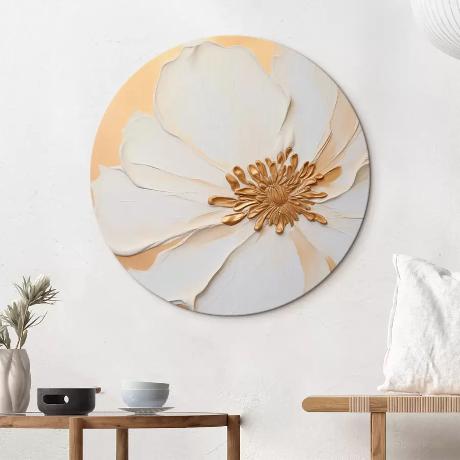 carta da parati Fiore bianco con petali delicati e pennellate spesse imitazione, su sfondo arancione chiaro testurizzato nr. r46691