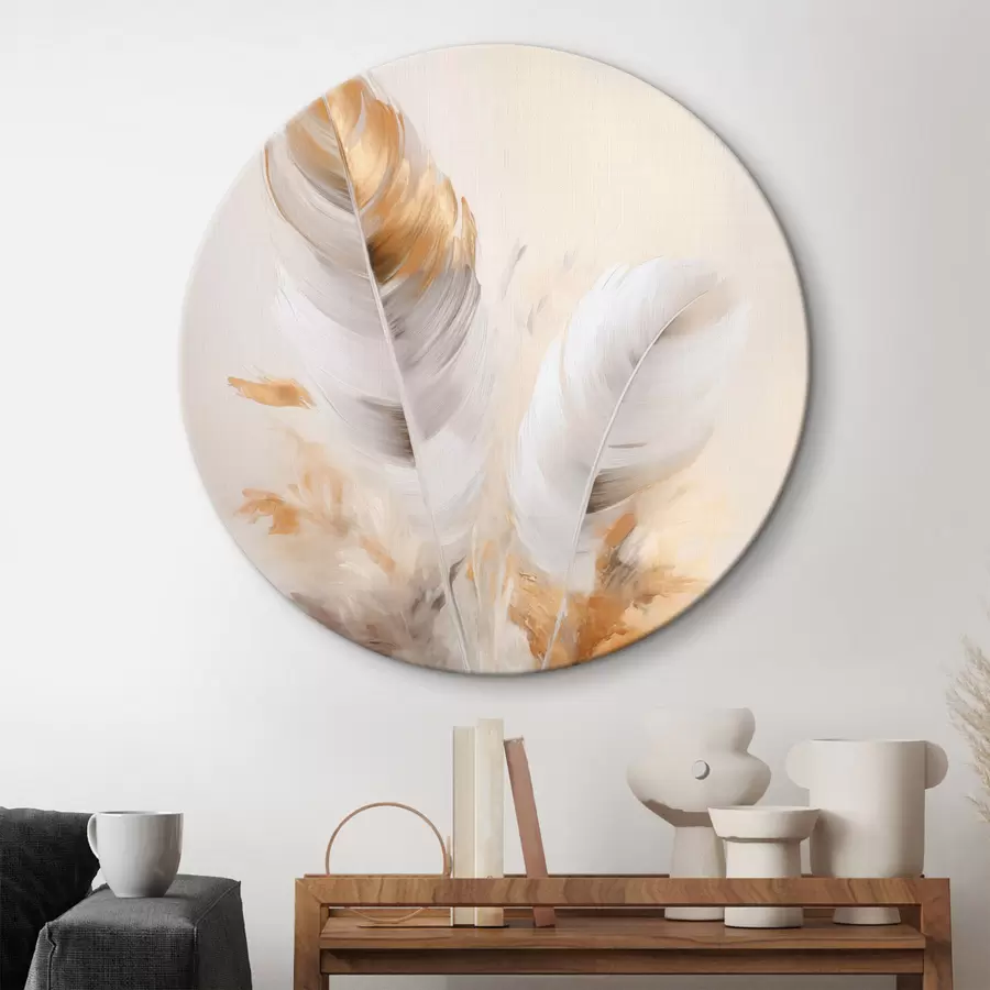 carta da parati Piume astratte, circondate da pennacchi beige e marroni, morbide e delicate, su uno sfondo beige chiaro. nr. r46711