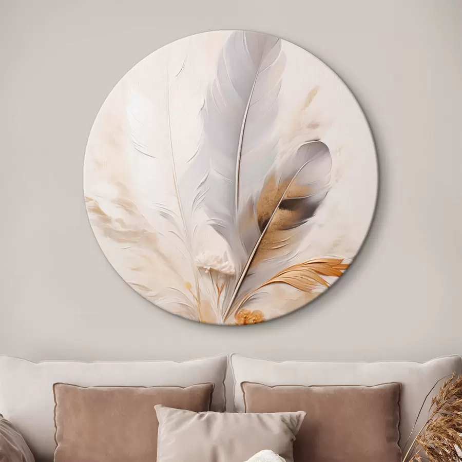 carta da parati Piume astratte, circondate da pennacchi beige e marroni, morbide e delicate, su uno sfondo beige chiaro. nr. r46712