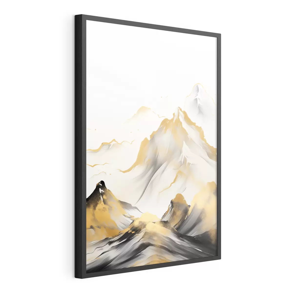 Poster Montagne gialle e nere con cime innevate, stile pittorico a inchiostro, catena montuosa minimalista f46683