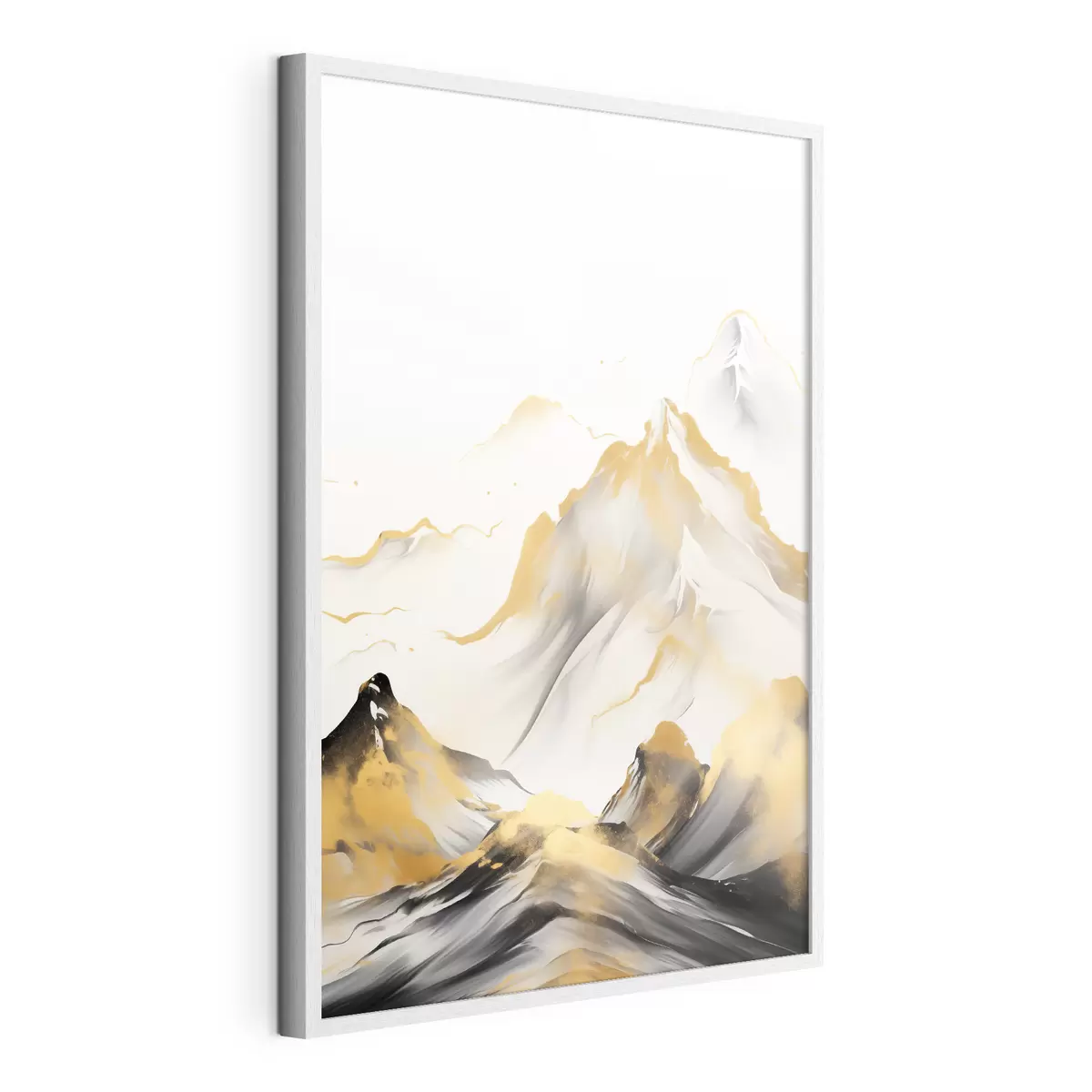 Poster Montagne gialle e nere con cime innevate, stile pittorico a inchiostro, catena montuosa minimalista f46683