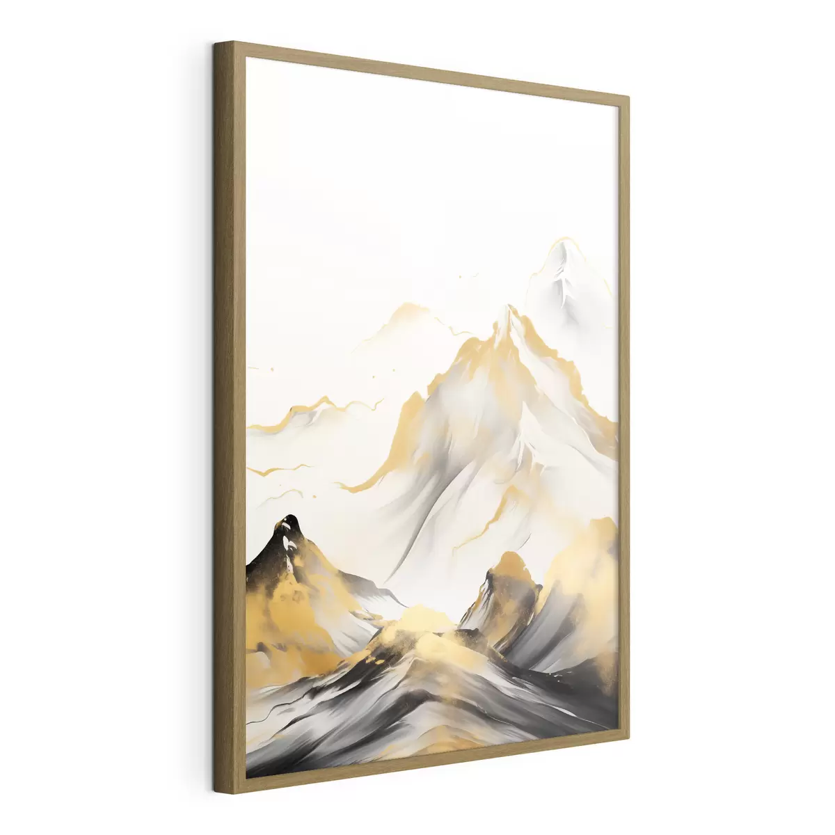 Poster Montagne gialle e nere con cime innevate, stile pittorico a inchiostro, catena montuosa minimalista f46683
