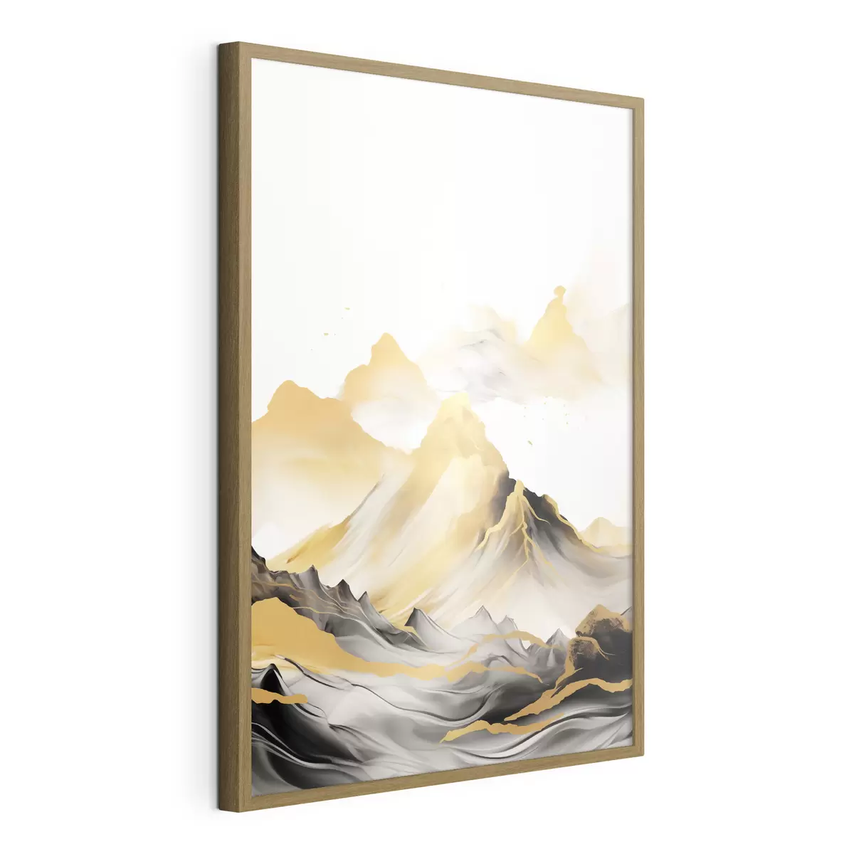 Poster Montagne gialle e nere con cime innevate, stile pittorico a inchiostro, catena montuosa minimalista f46684