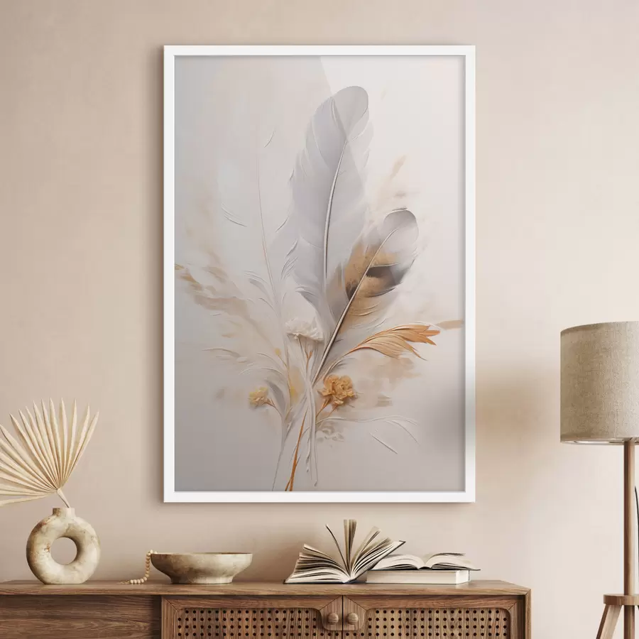 carta da parati Piume astratte, circondate da pennacchi beige e marroni, morbide e delicate, su uno sfondo beige chiaro. nr. f46712