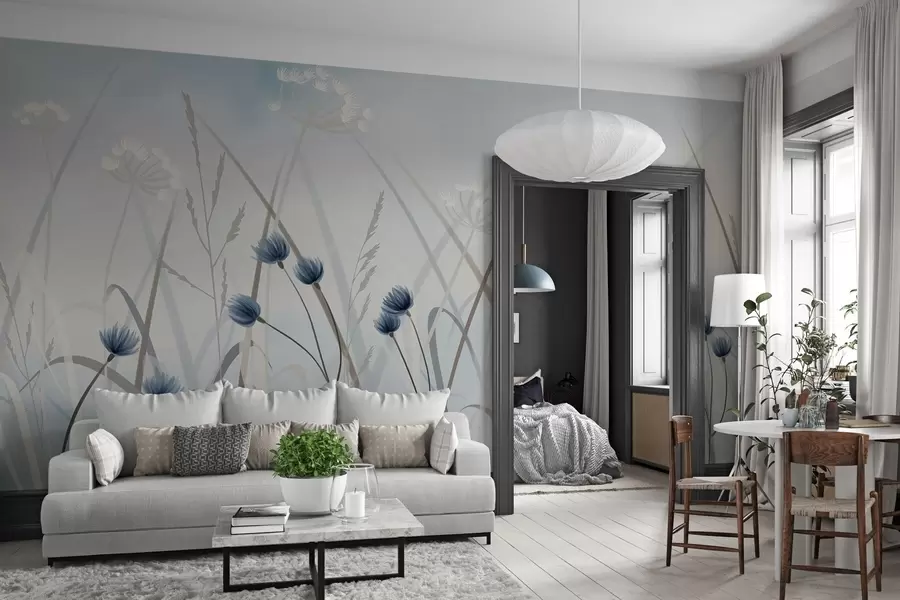 Carta da parati nature Erba e fiori dipinti 