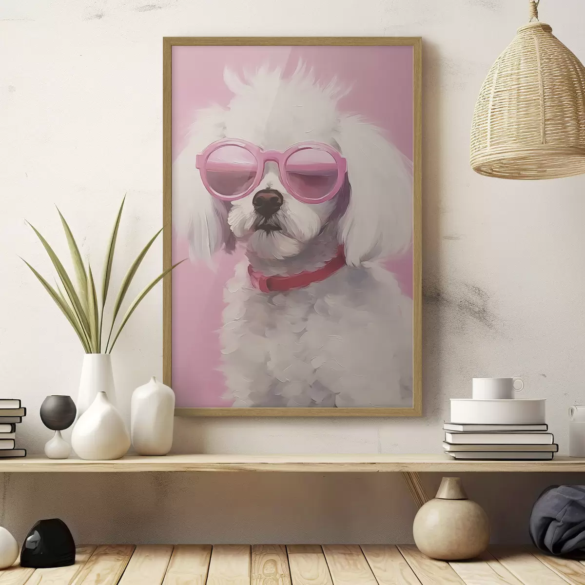 Poster Un piccolo cane con gli occhiali è un'imitazione della pittura f46722
