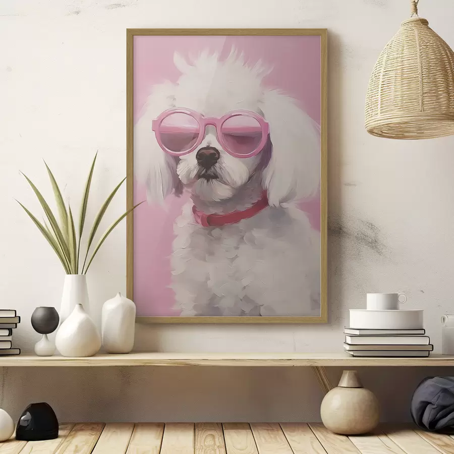 carta da parati Un piccolo cane con gli occhiali è un'imitazione della pittura nr. f46722
