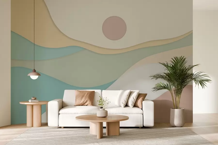 carta da parati Astrazione minimalista con forme morbide e ondulate che ricordano paesaggi fluidi e dune. nr. w04874