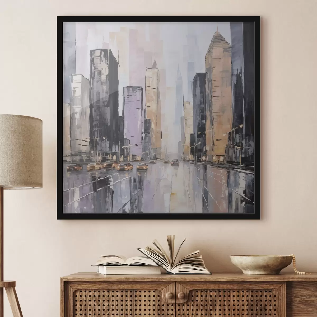 Poster Imitazione astratta di un paesaggio urbano in un dipinto f46753