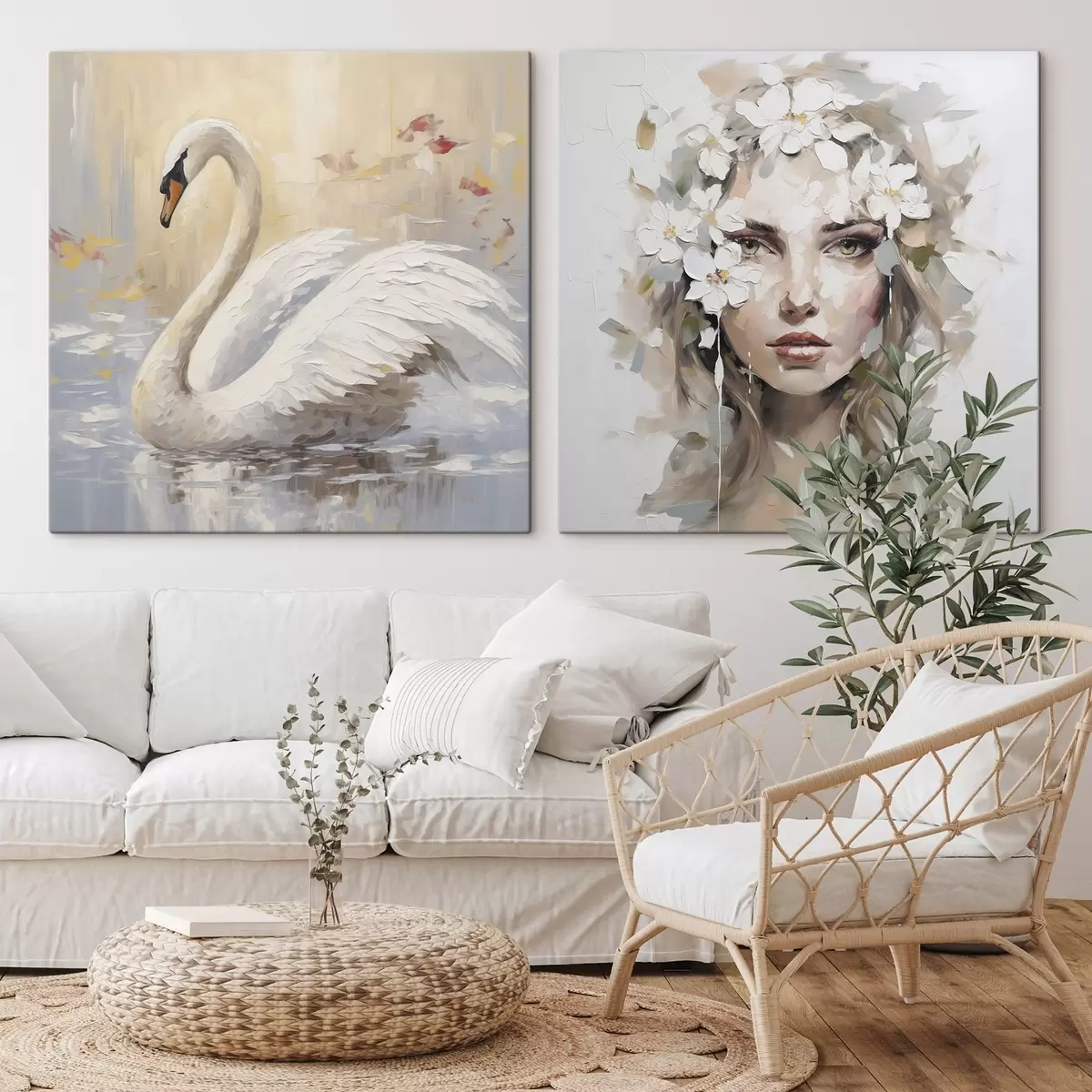 carta da parati Cigno e ritratto di ragazza, imitazione di un dipinto nr. m01030