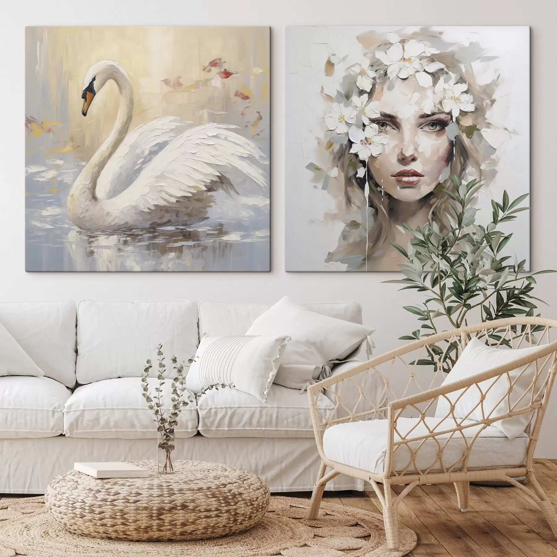 carta da parati Cigno e ritratto di ragazza, imitazione di un dipinto nr. m01030