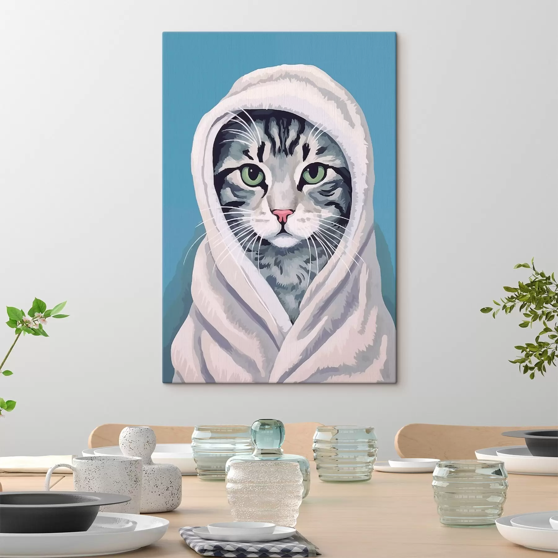 carta da parati Gatto a strisce con un asciugamano bianco nr. s46740